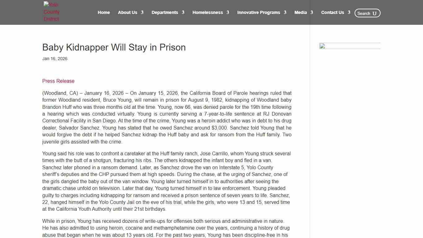 Baby Kidnapper Will Stay in Prison | Yolo County District Attorney